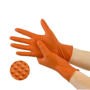 9-Inch Diamond Grip Orange Nitrile Gloves – Powder-Free, Industrial Bulk
